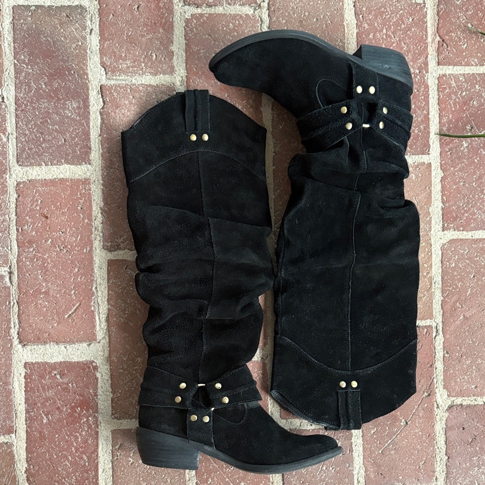 Restricted Black Suede Moto Tall Boots